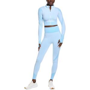 Marion Womens  2Pc Seamless Pop Up Zip Up Top & Legging Set, Blue